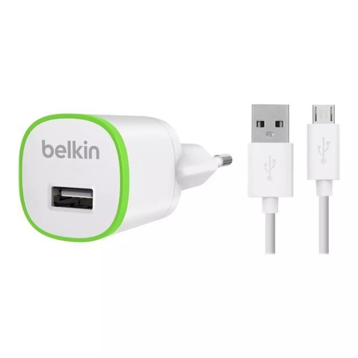 BELKIN Chargeur Secteur Mâle vers USB Femelle + Câble USB A Mâle vers Micro USB Mâle - Blanc
