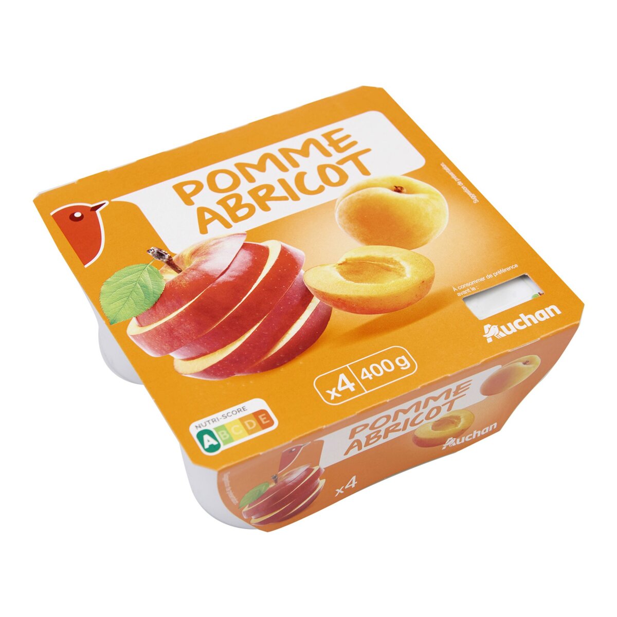 AUCHAN Spécialité de fruits pomme abricot 4 coupelles 100g