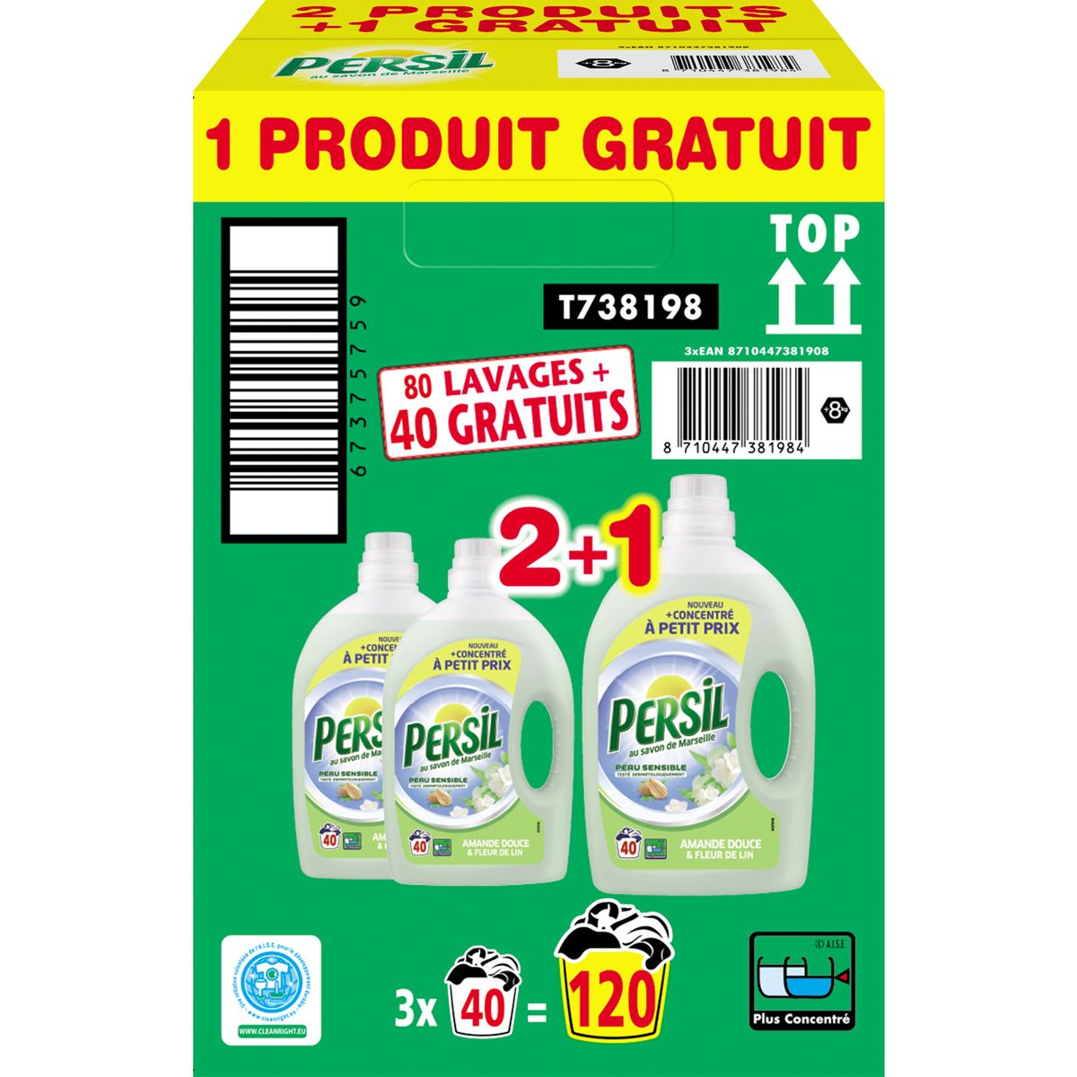 PERSIL Persil Lessive liquide amande douce & fleur de lin 120 lavages 3x2l 120 lavages 3x2l