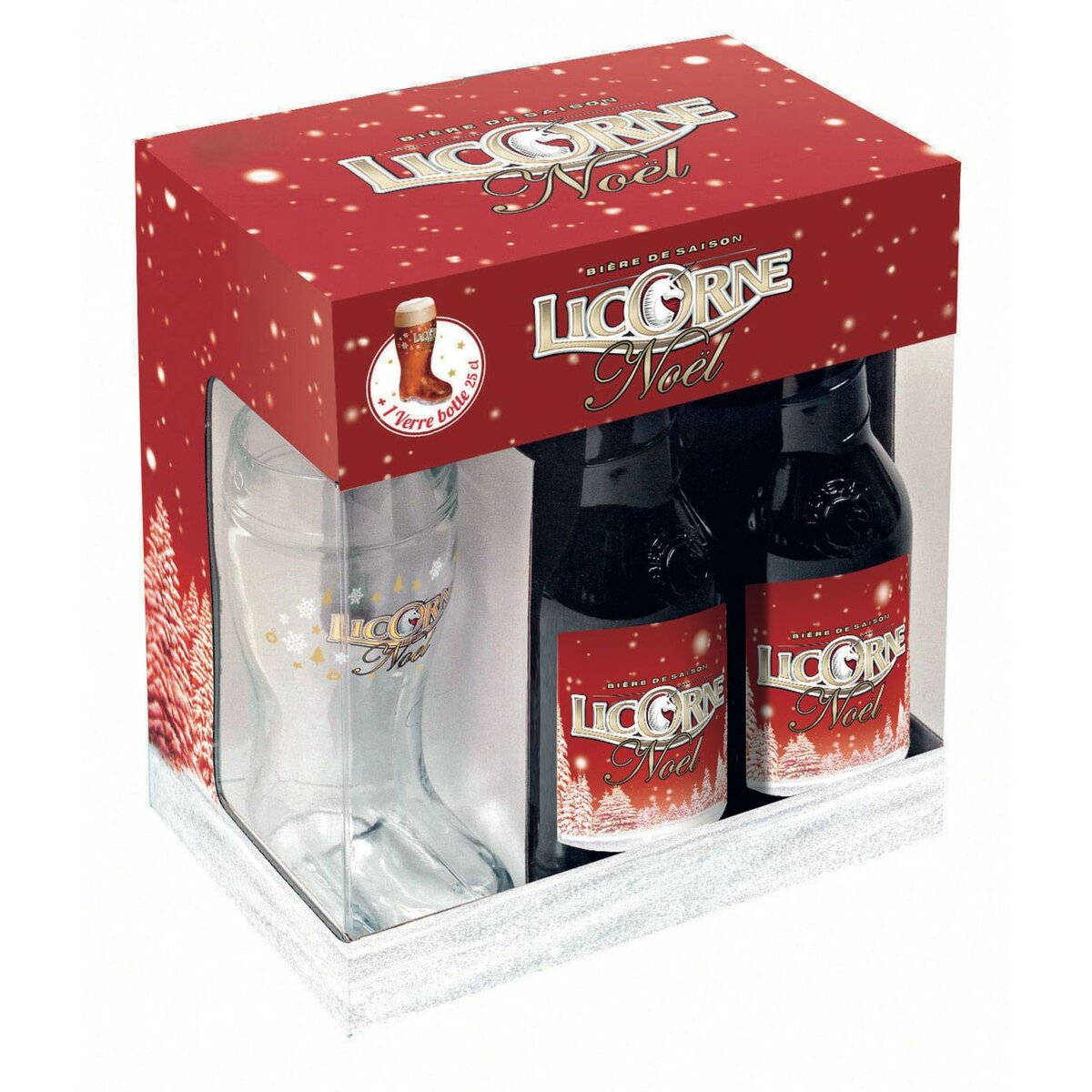 LICORNE Coffret Bière de Noël 5.8% bouteilles +1 verre 4x33cl pas cher 