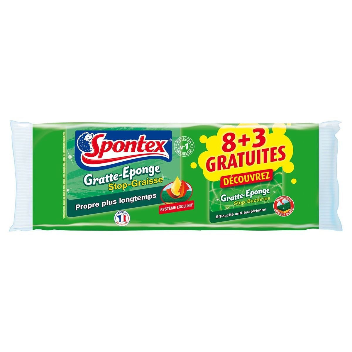 SPONTEX Spontex gratte éponge stop graisse x8 +3stop bactéries gtes