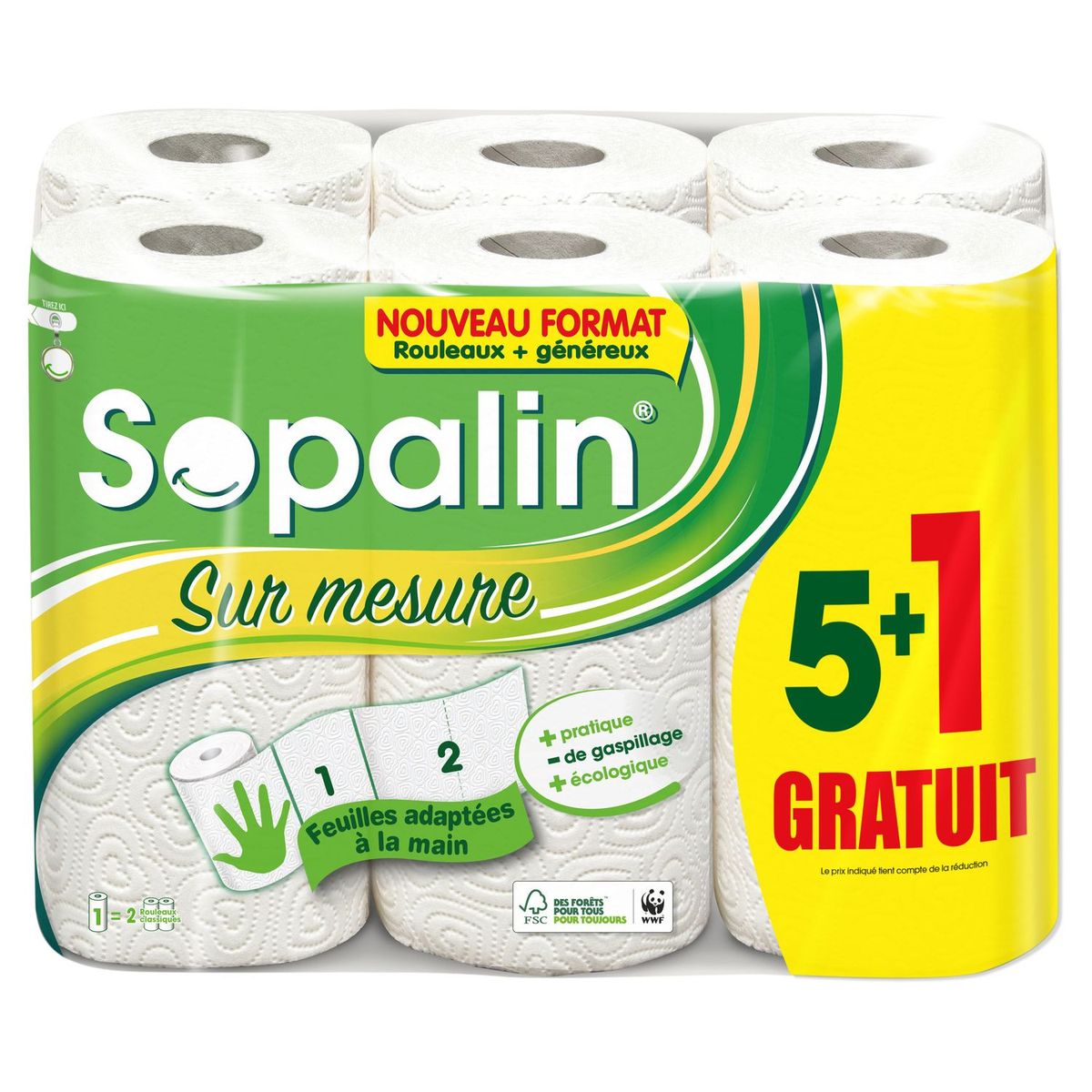 SOPALIN Sopalin essuie tout blanc sur mesure rouleau x5 +1offert = 12 standards 6 rouleaux