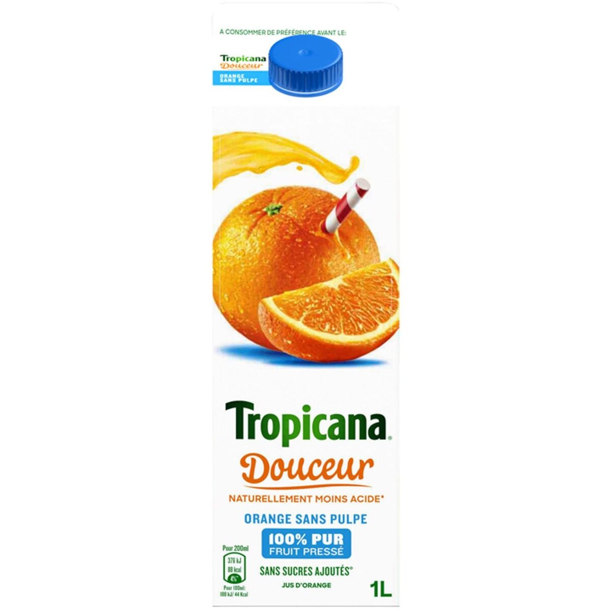 TROPICANA Tropicana pur jus douceur d'orange sans pulpe 1l