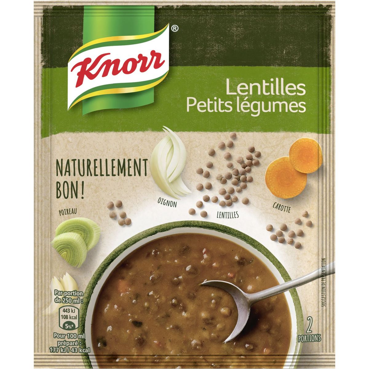 KNORR Soupe déshydratée naturellement bon aux lentilles et petits légumes 2 personnes 69g