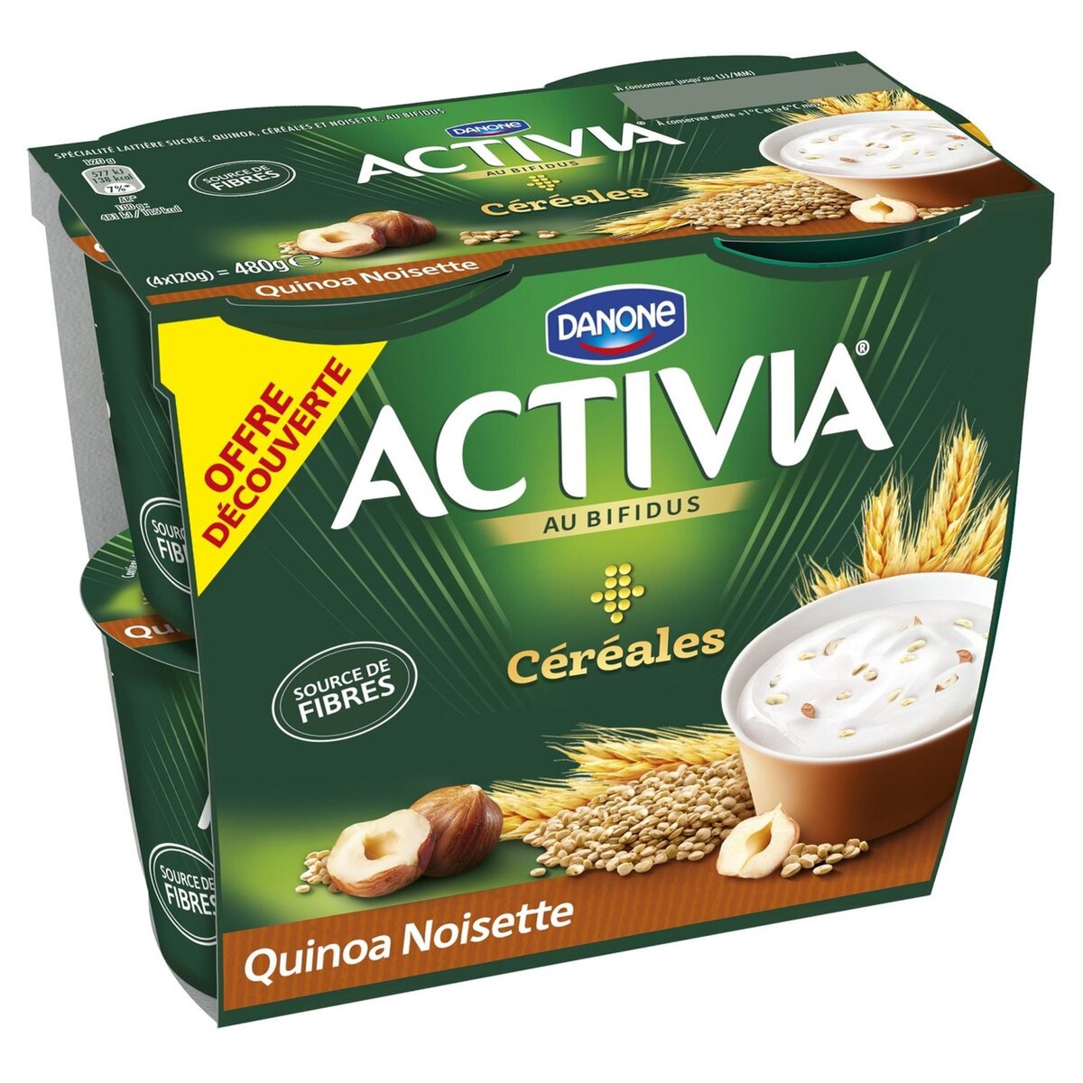 ACTIVIA Activia céréale quinoa noisette 4x120g offre découverte pas