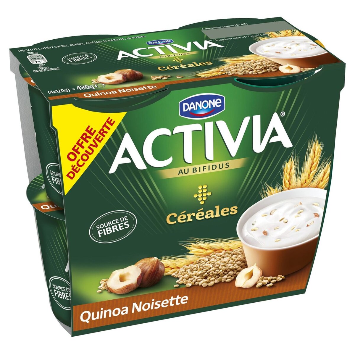 ACTIVIA Activia céréale quinoa noisette 4x120g offre découverte