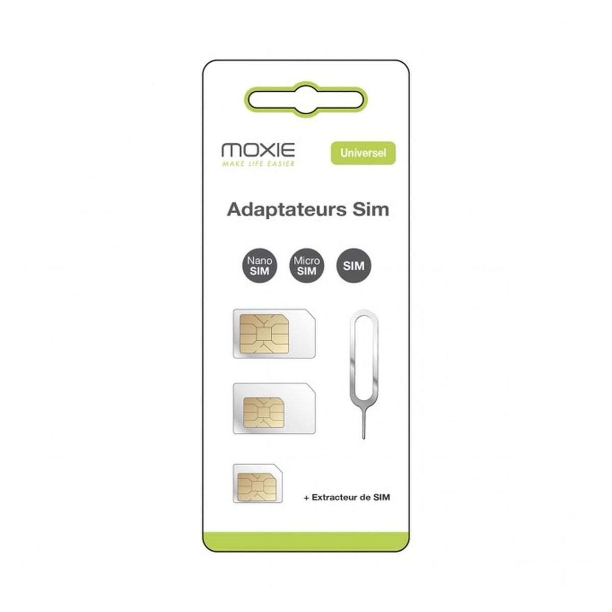 MOXIE Adaptateur pour carte SIM -  Micro SIM - Nano SIM - Epingle d'éjection tiroir