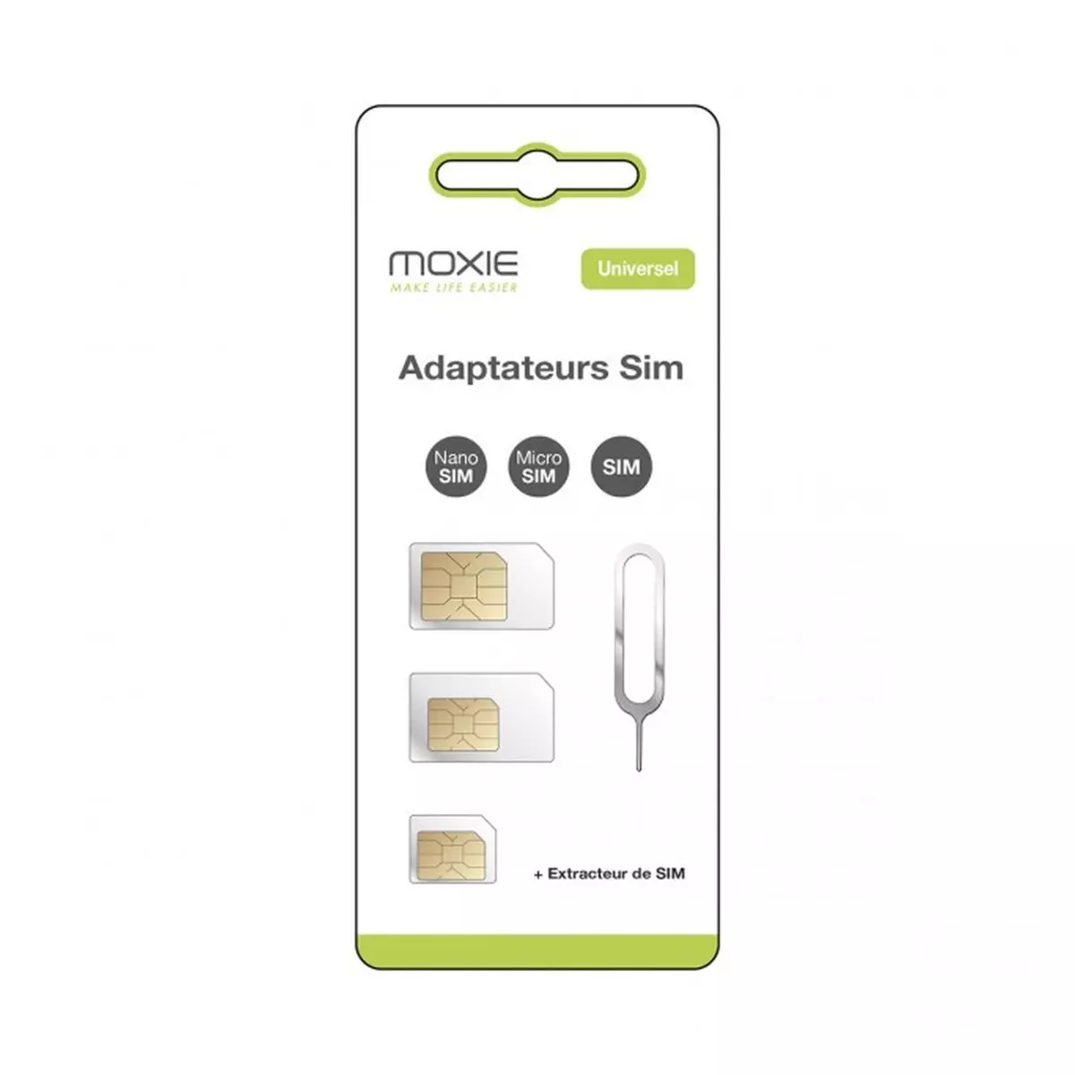 MOXIE Adaptateur pour carte SIM -  Micro SIM - Nano SIM - Epingle d'éjection tiroir
