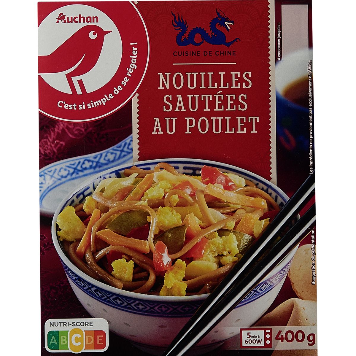 AUCHAN Nouilles sautées au poulet 1 portion 400g