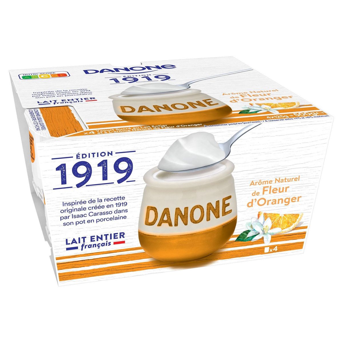 DANONE 1919 Yaourt lait entier fleur d'oranger 4x125g 4x125g