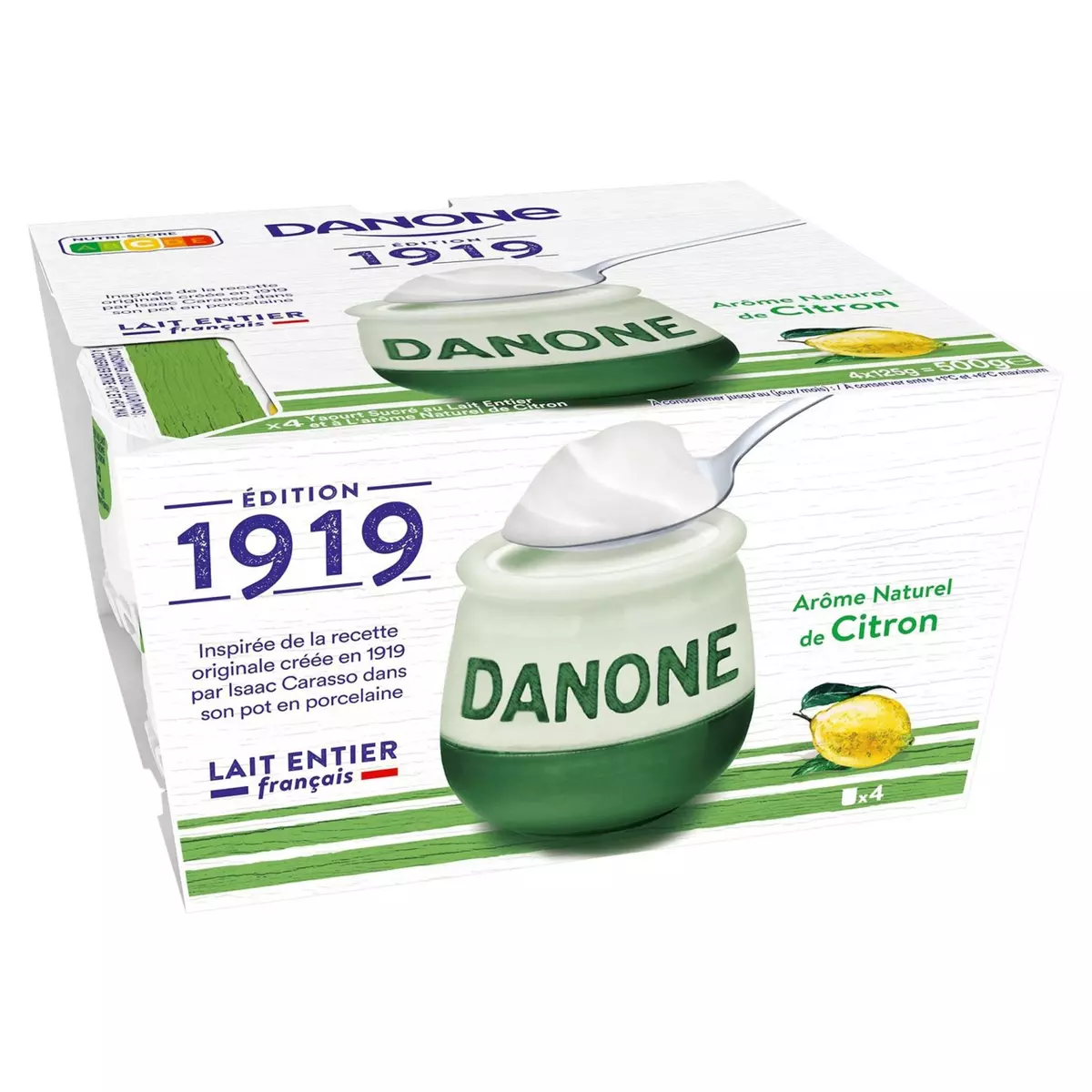 DANONE 1919 Yaourt lait entier saveur citron 4x125g 4x125g