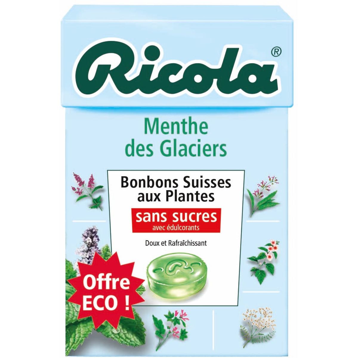 RICOLA Bonbons suisses aux plantes sans sucres saveur menthe des glaciers 50g