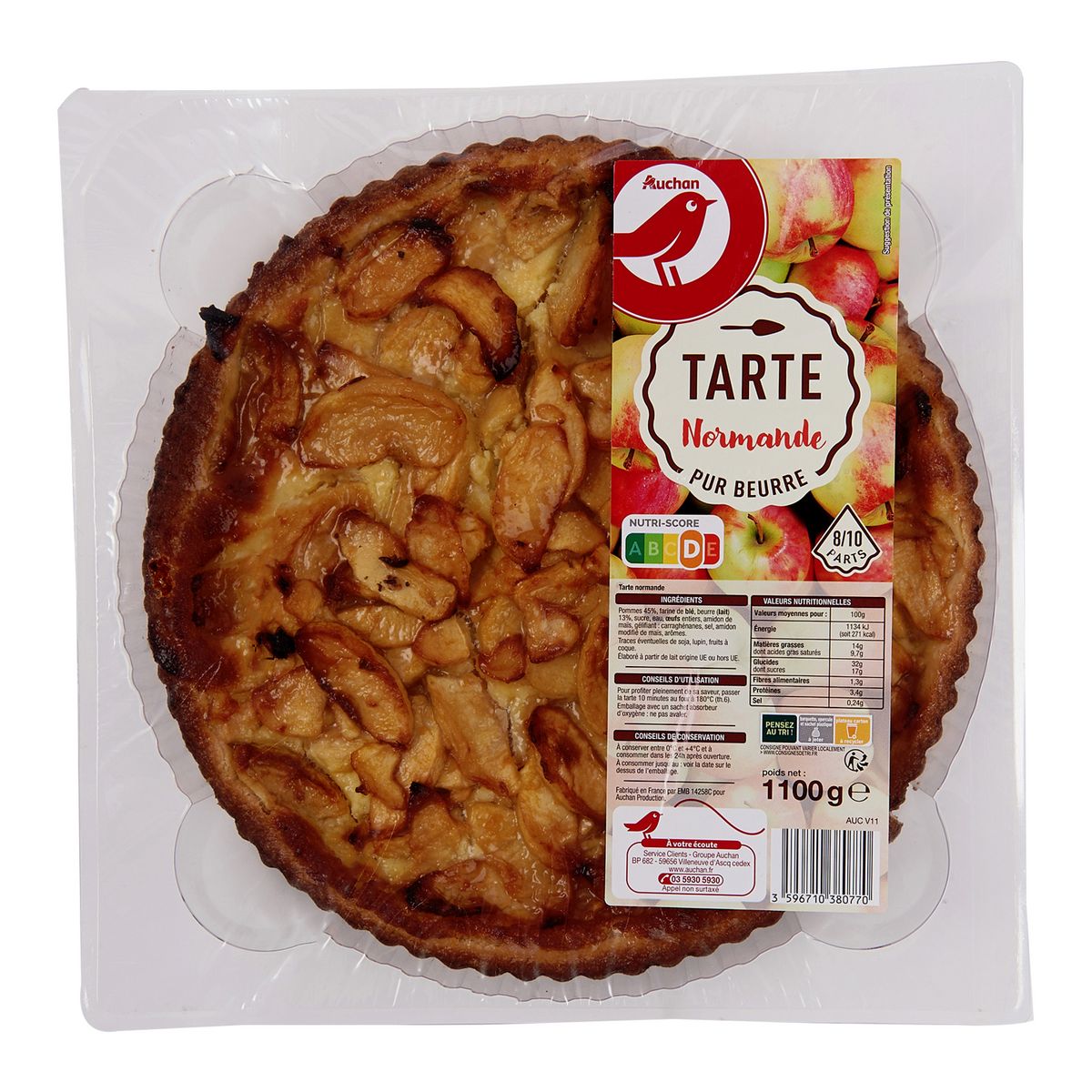 AUCHAN Tarte normande 10 personnes 1,1kg