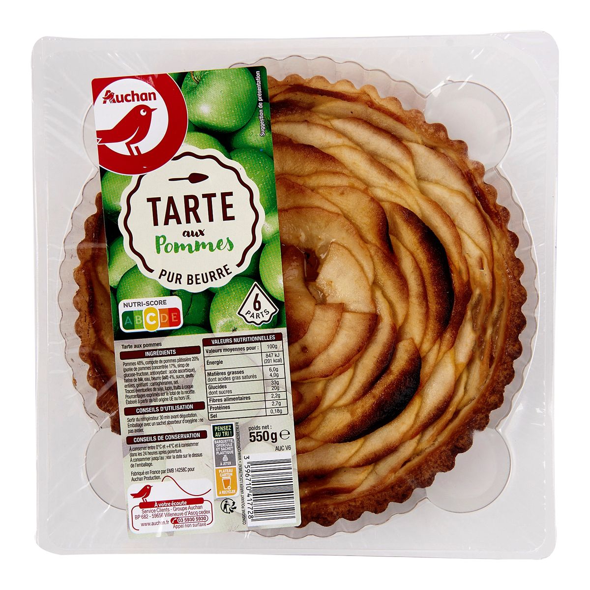 AUCHAN Tarte aux pommes 550g