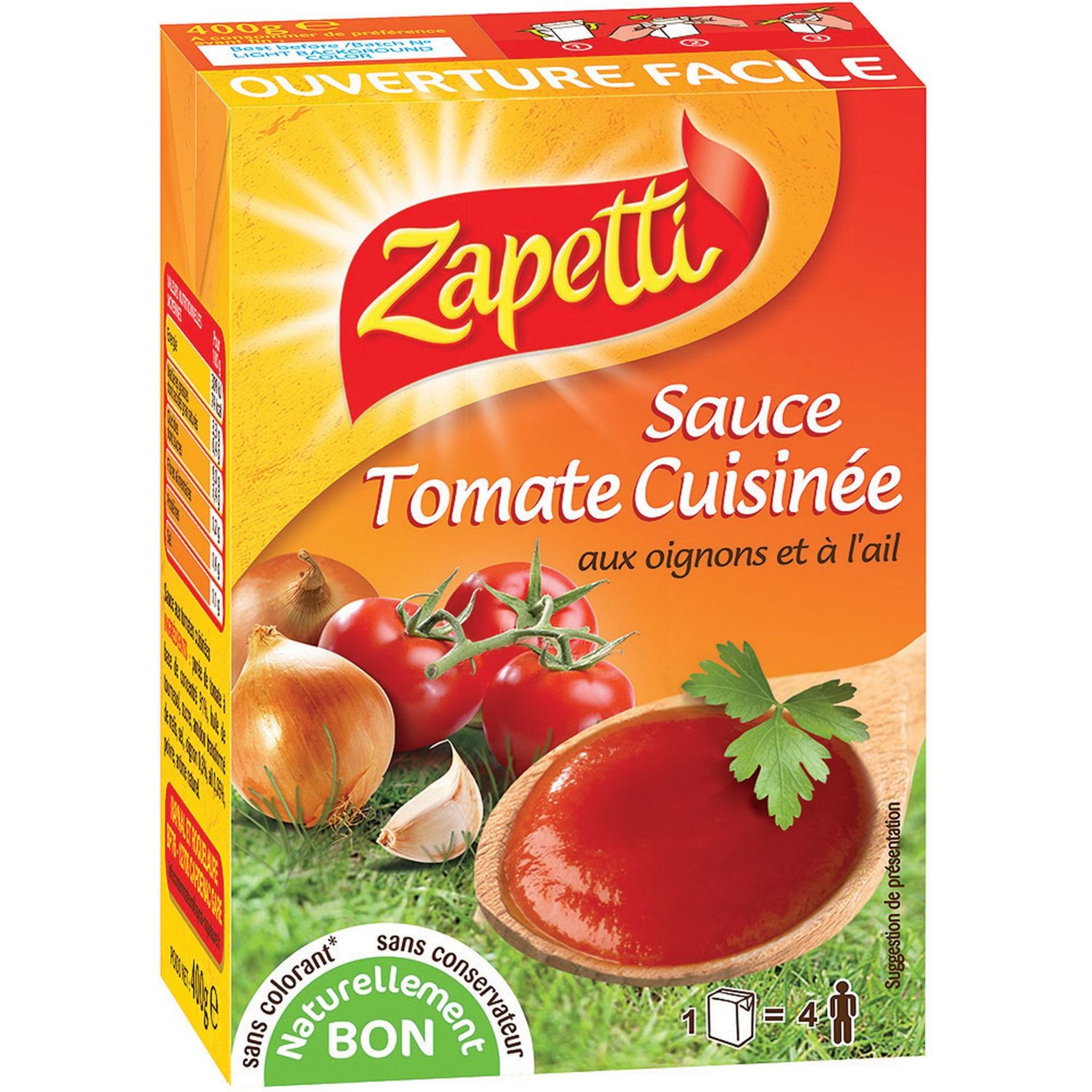 ZAPETTI Zapetti sauce tomate cuisinée à l'oignon et à l'ail 400g pas ...