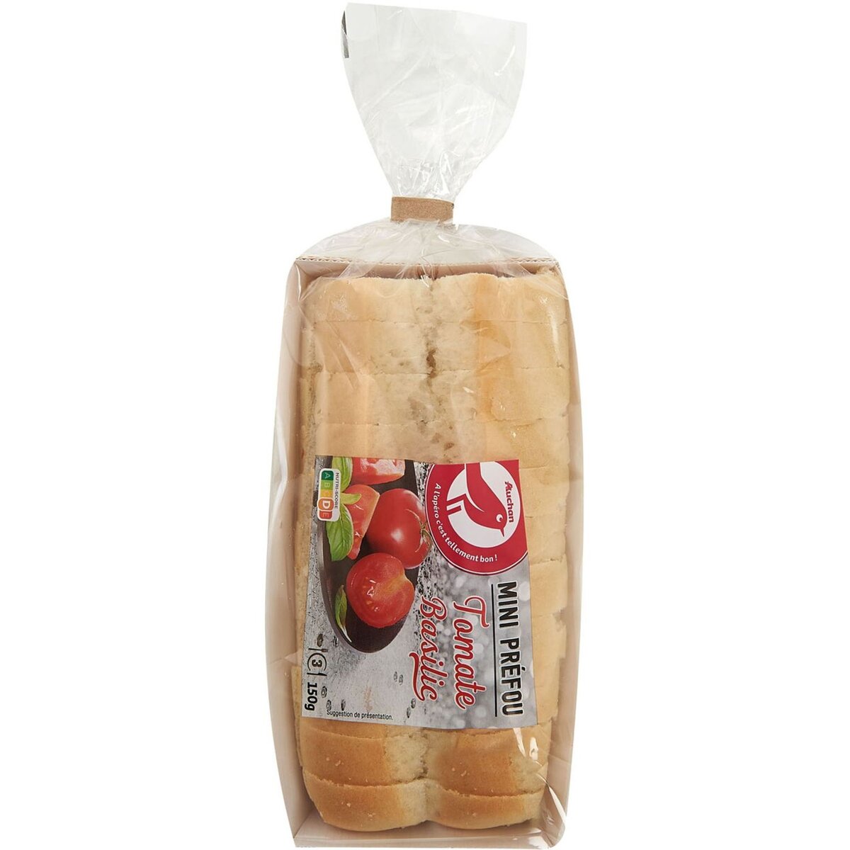AUCHAN Auchan Mini préfou pain apéritif à la tomate et basilic 150g 3 personnes 150g