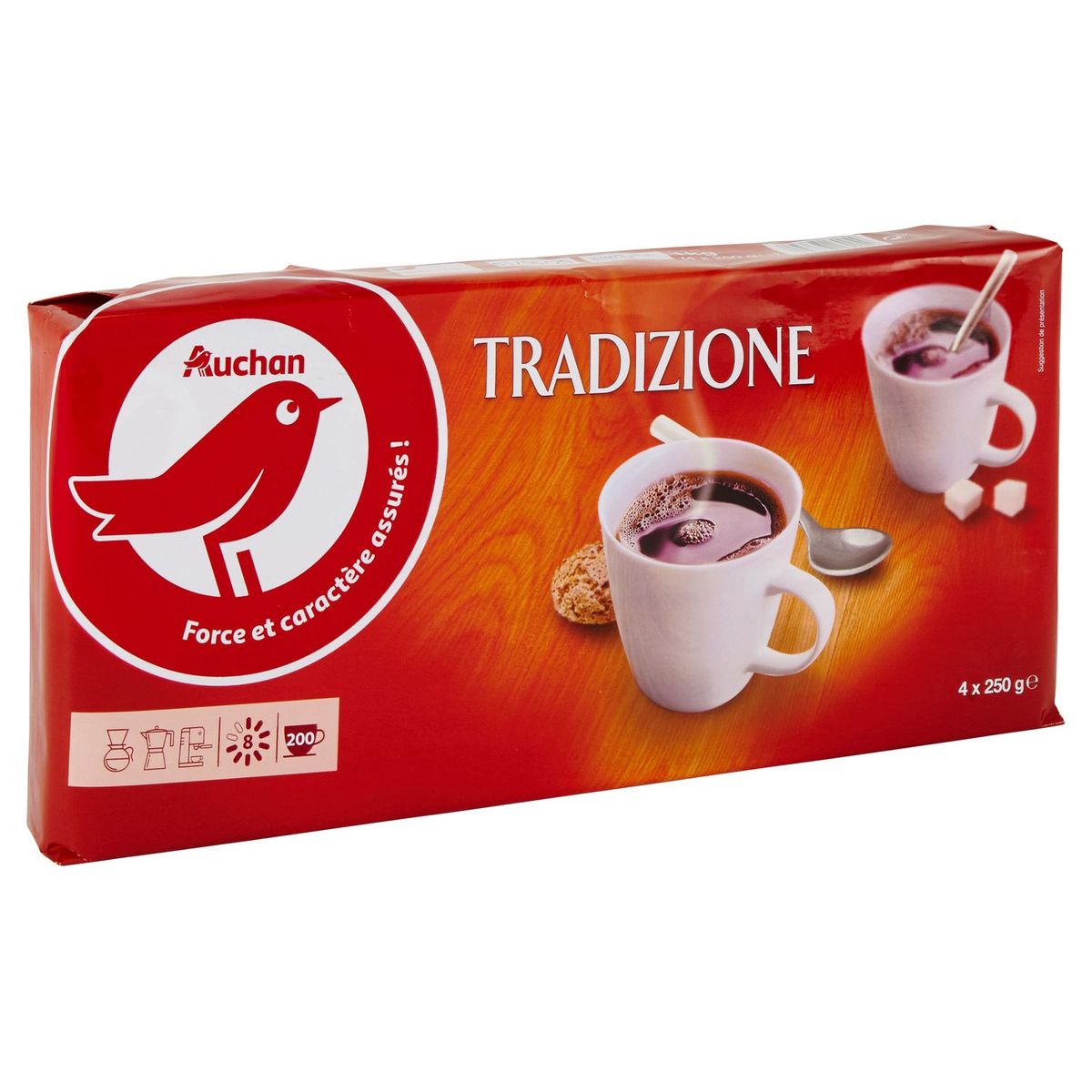 AUCHAN Café moulu tradizione 4 paquets de 250g 1kg