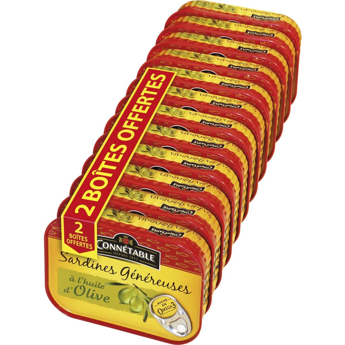 CONNETABLE Boîtes de sardines généreuses à l'huile d'olive 10+ 2 offertes 1,68kg