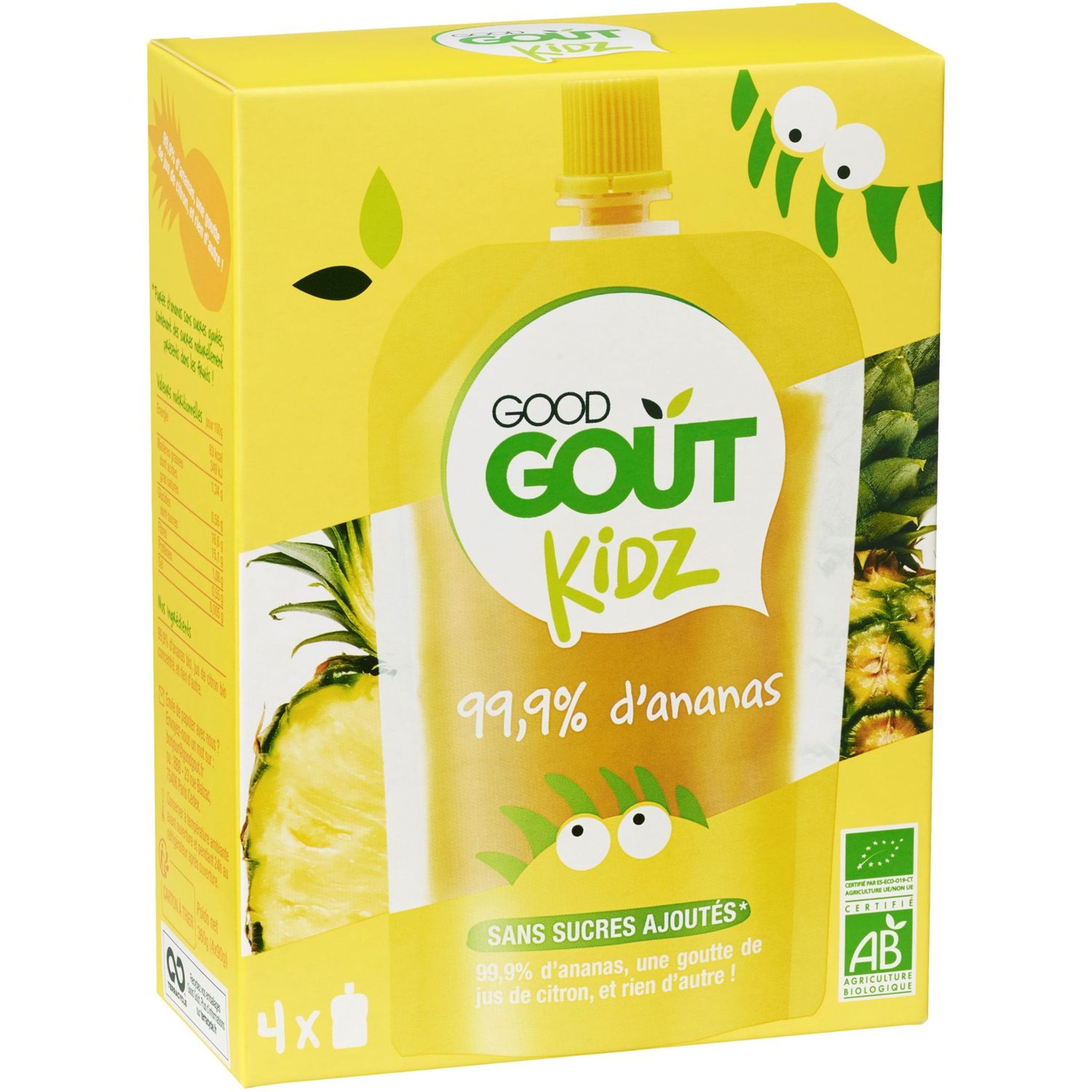 GOOD GOUT KIDZ Gourdes compote bio ananas sans sucres ajoutés 4x90g pas
