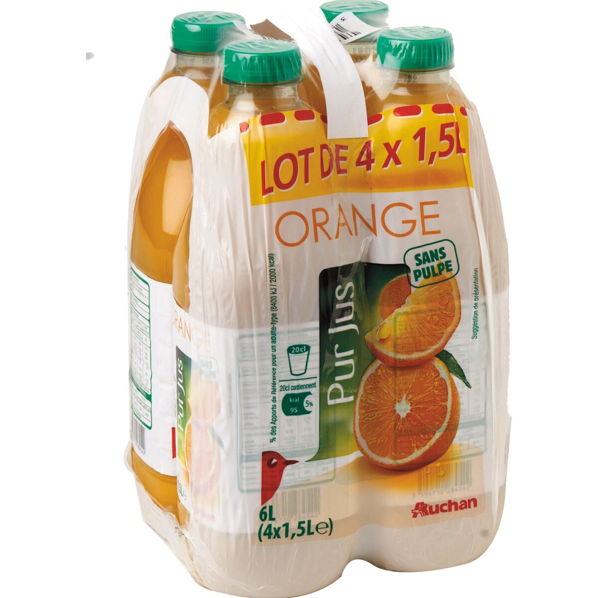 AUCHAN Auchan Pur jus d'orange sans pulpe 4x1,5l 4x1,5l