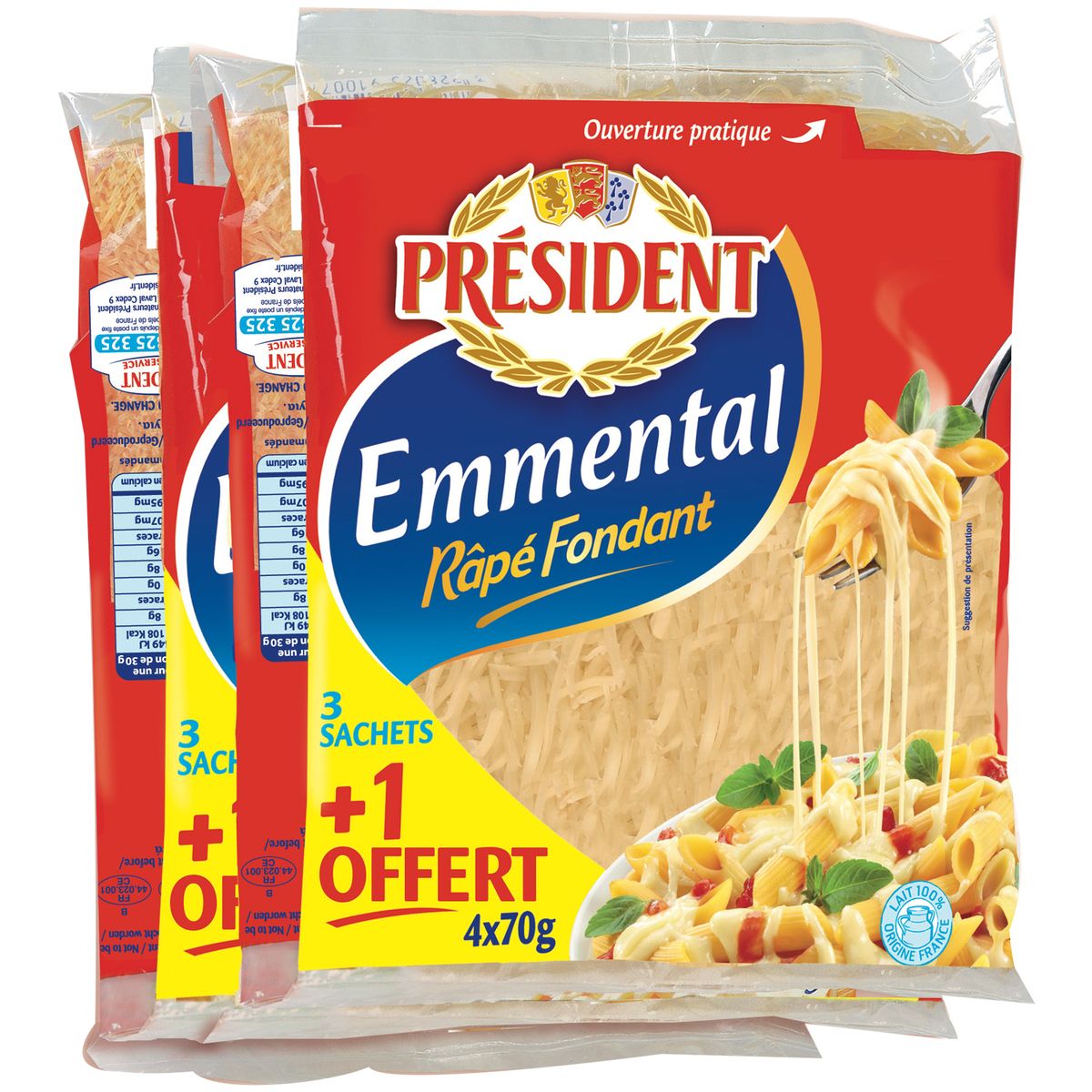 PRESIDENT Emmental râpé 4x70g