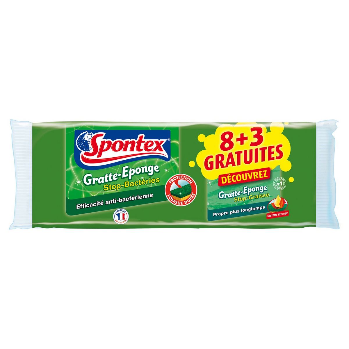 SPONTEX Spontex gratte éponge stop bactéries x8 +3 stop graisse