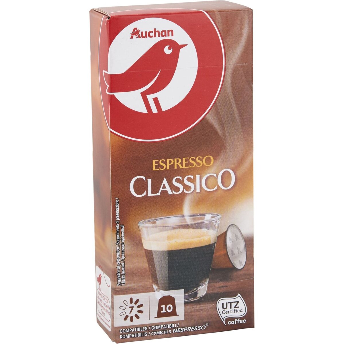 AUCHAN Capsules de café espresso classico compatibles Nespresso 10 capsules 52g
