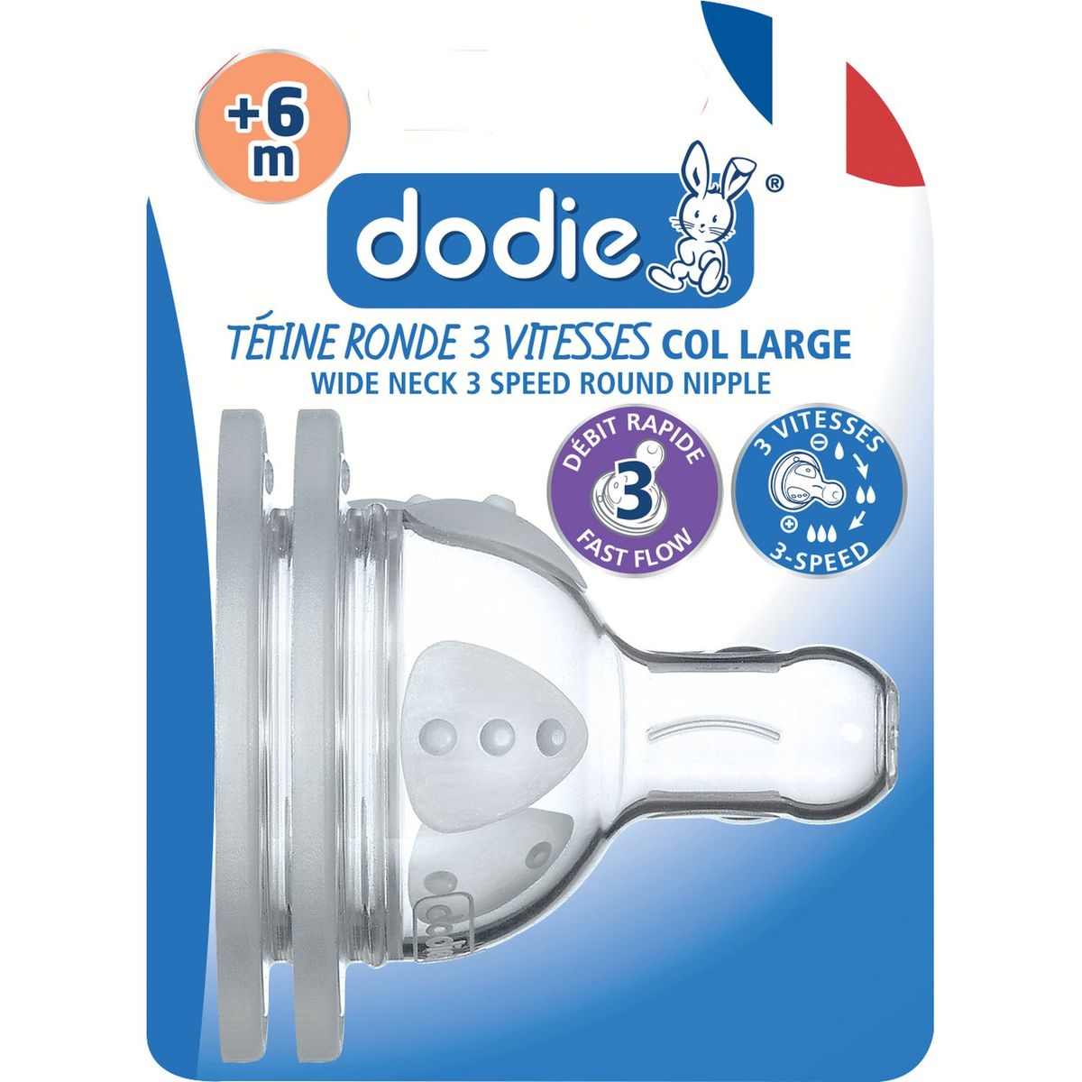 DODIE Tétine de biberon évolution+ 3 vitesses débit 3 dès 6 mois 2 pièces