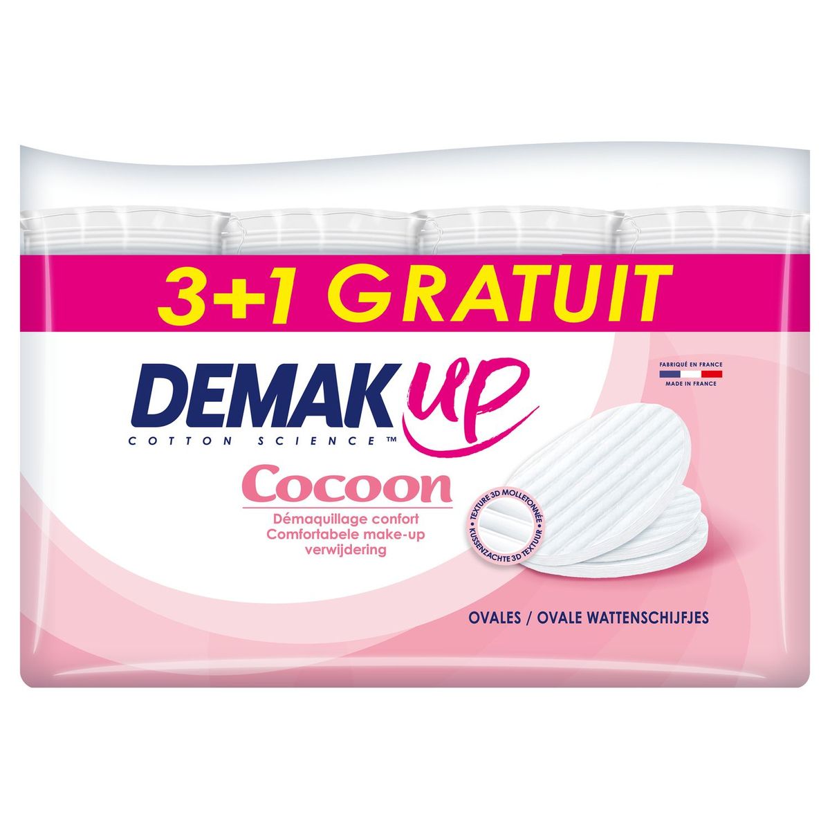 DEMAK'UP Cocoon cotons ovales à démaquiller 3+1 offert 4x52 cotons