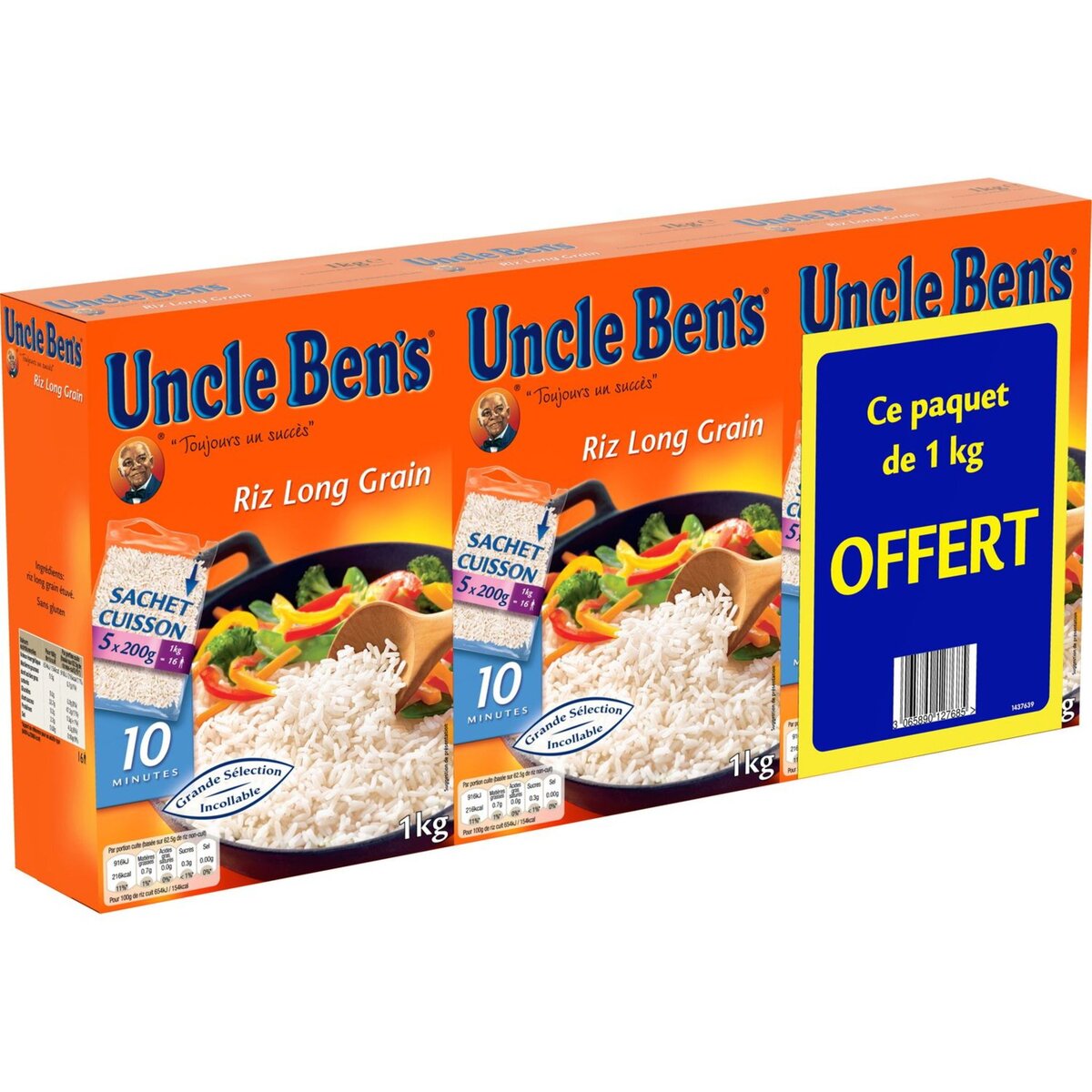 BEN'S ORIGINAL Riz long grain sachet cuisson 3 x 5 sachets 3kg dont 1 offert
