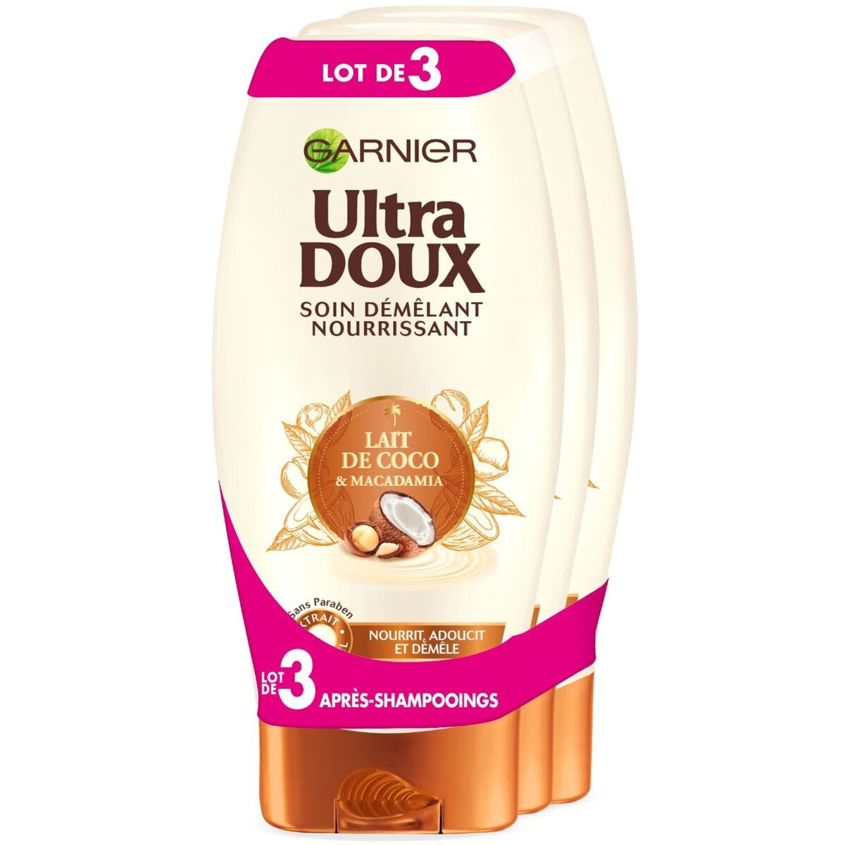 ULTRA DOUX Après-shampooing soin démêlant lait de coco & macadamia 3x200ml