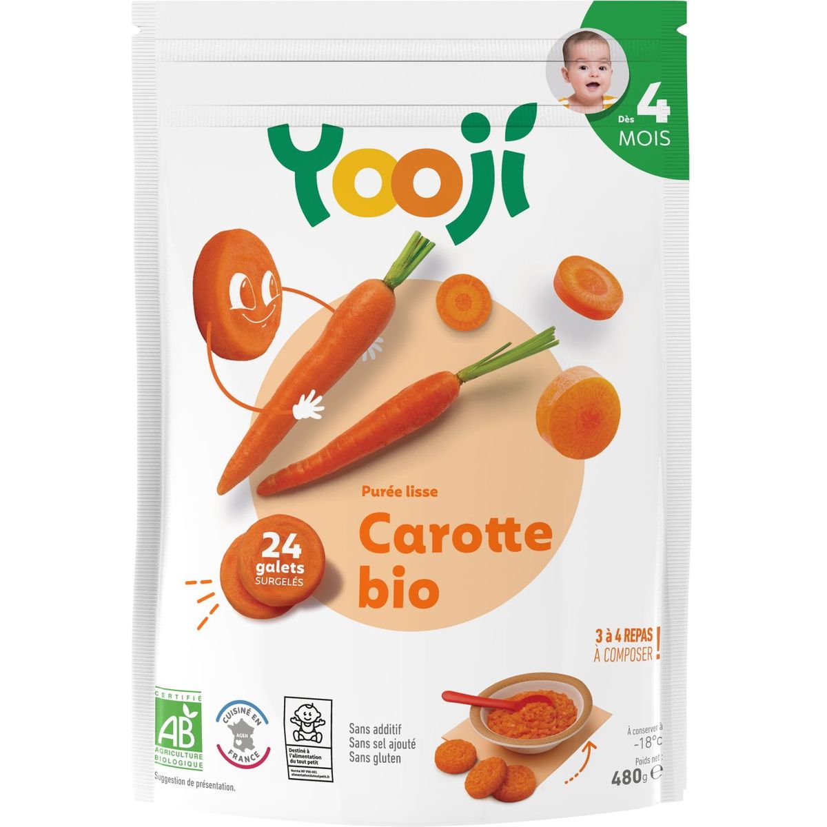 YOOJI Galets de purée de carotte bio dès 4 mois 24x20g
