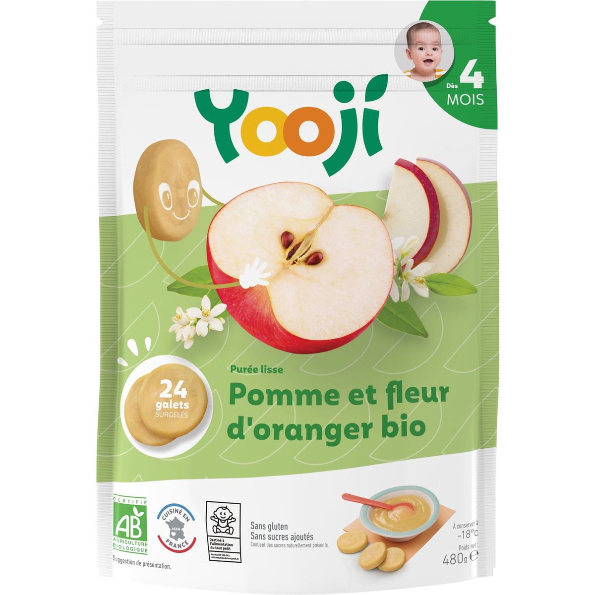 YOOJI Galets de purée de pomme et fleur d'oranger bio dès 4 mois 24x20g