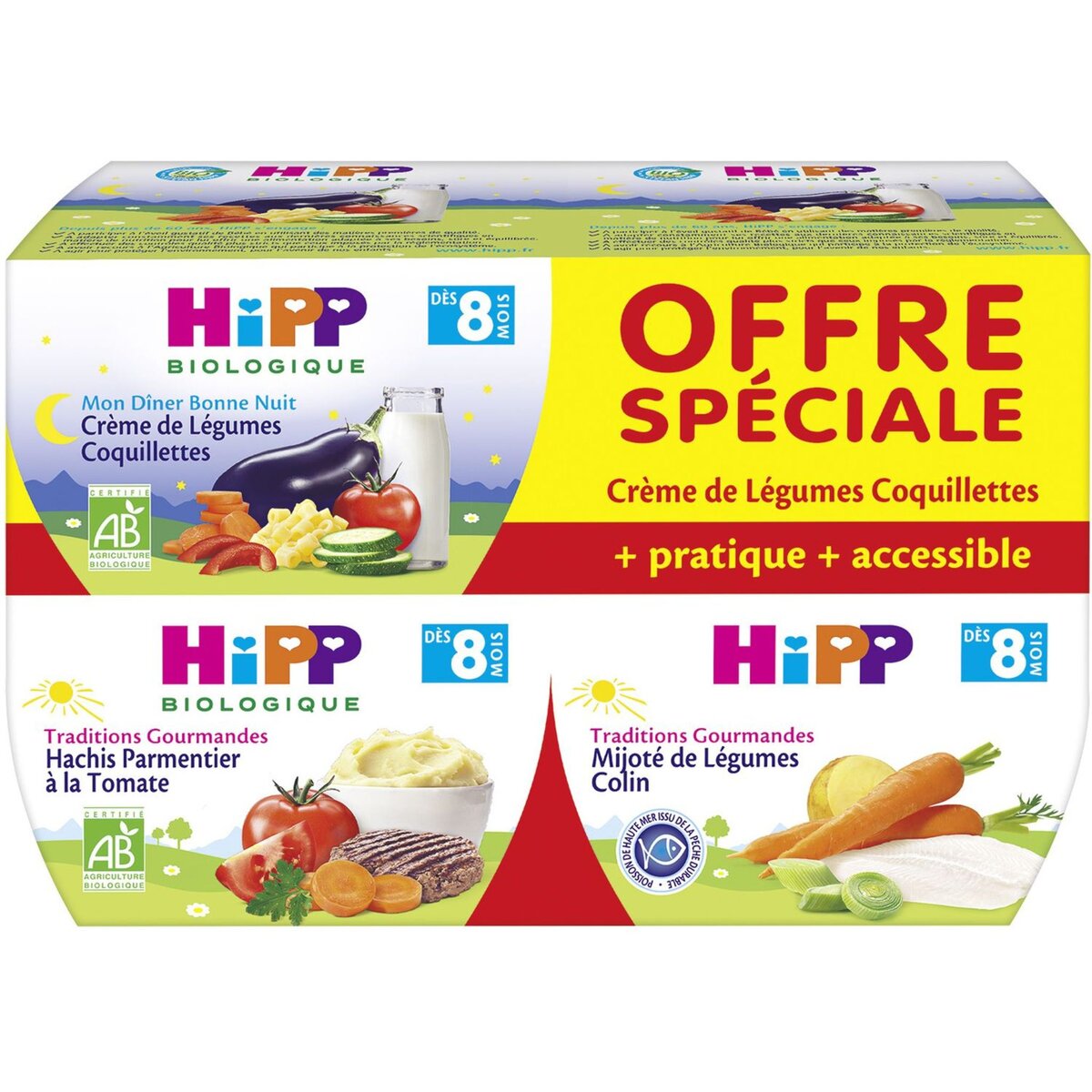 HIPP Hipp bio légumes pâtes hachis de colin 4x190g dès 8 mois