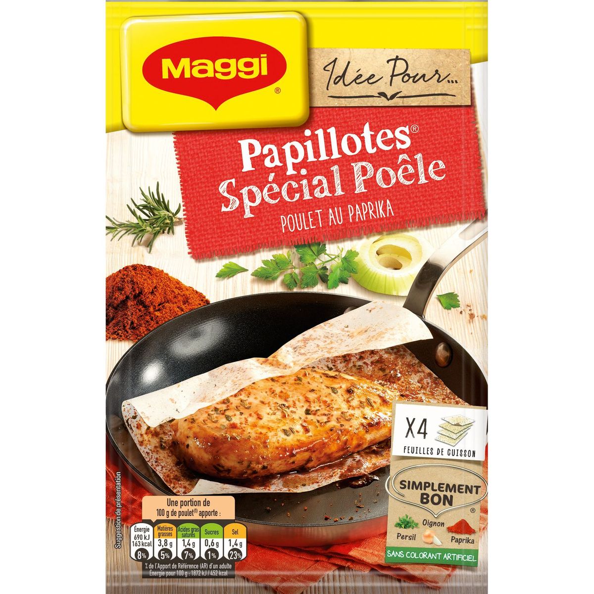 MAGGI Papillotes spécial poêle poulet au paprika 4 feuilles 23g