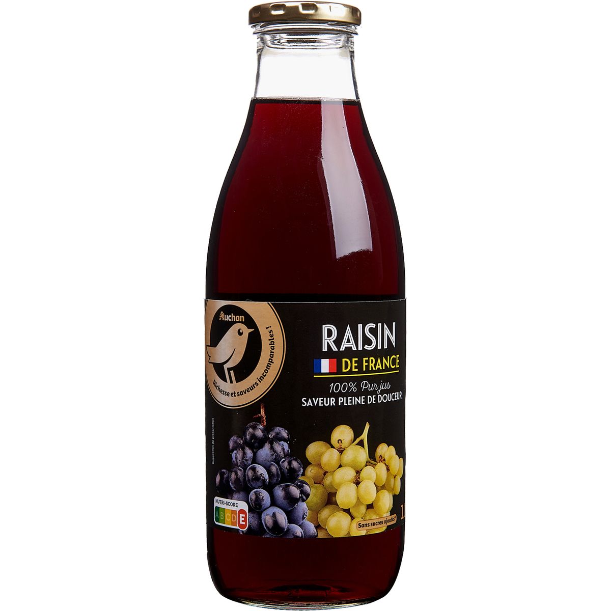 AUCHAN GOURMET Pur jus de raisin bouteille verre 1l