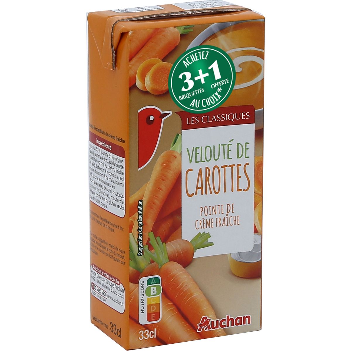 AUCHAN Velouté de carottes et pointe de crème fraîche 1 personne 33cl