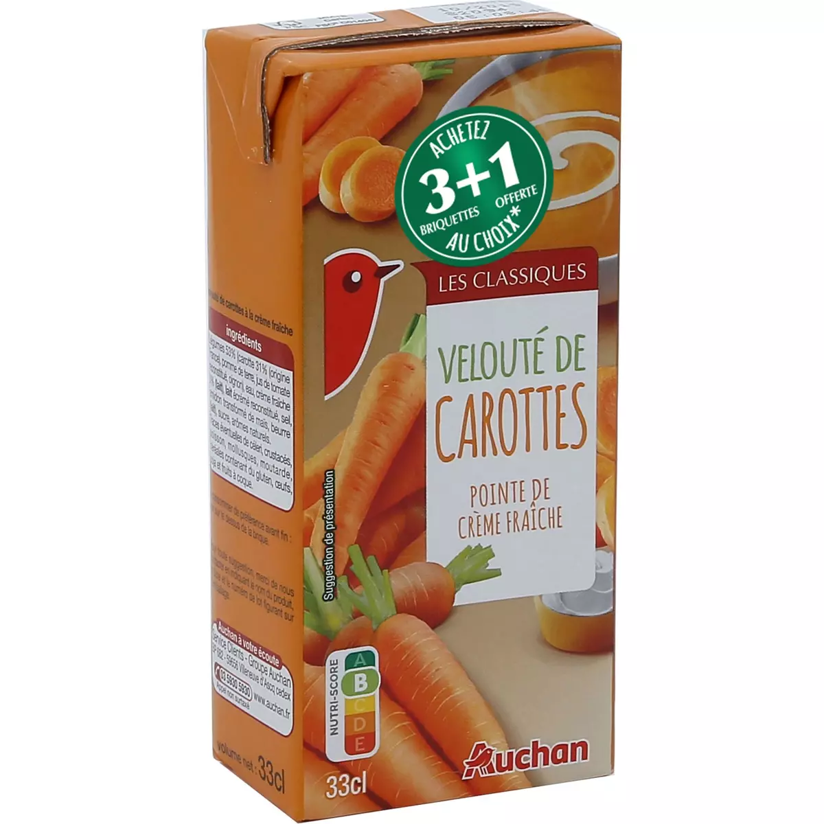 AUCHAN Velouté de carottes et pointe de crème fraîche 1 personne 33cl