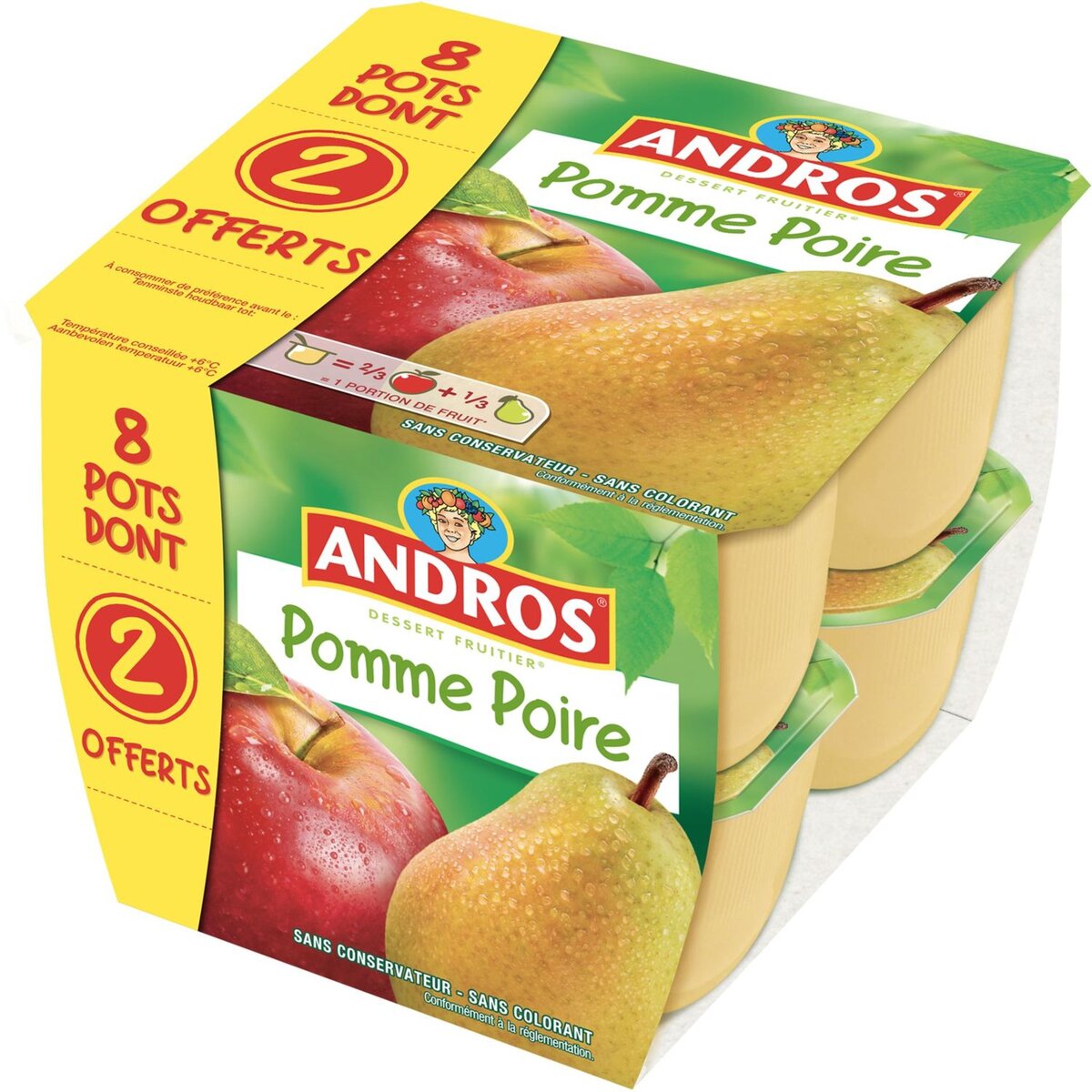 ANDROS Andros compote pomme poire 8x100g dont 2offerts