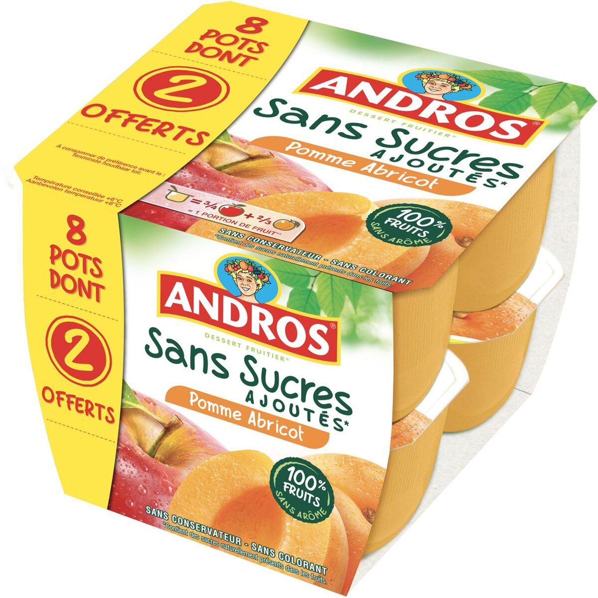ANDROS Andros compote pomme abricot sans sucre 8x100g dont 2offerts pas