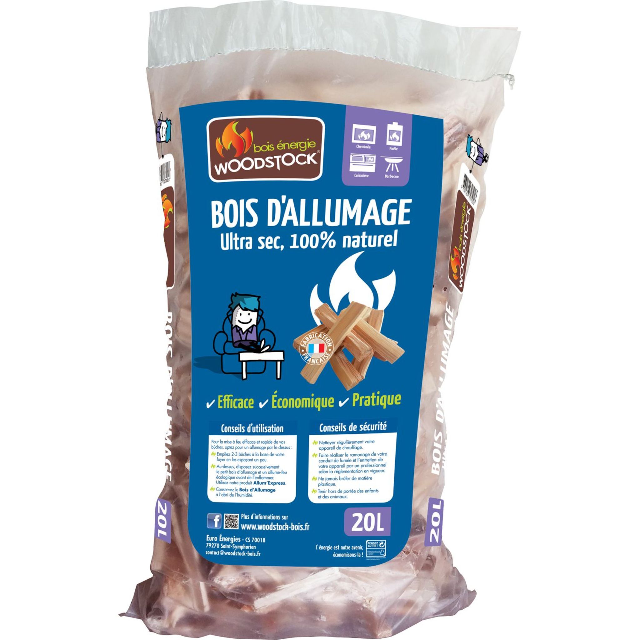 Voir la diapositive 2 : WOODSTOCK Bois d'allumage ultra sec 100% naturel