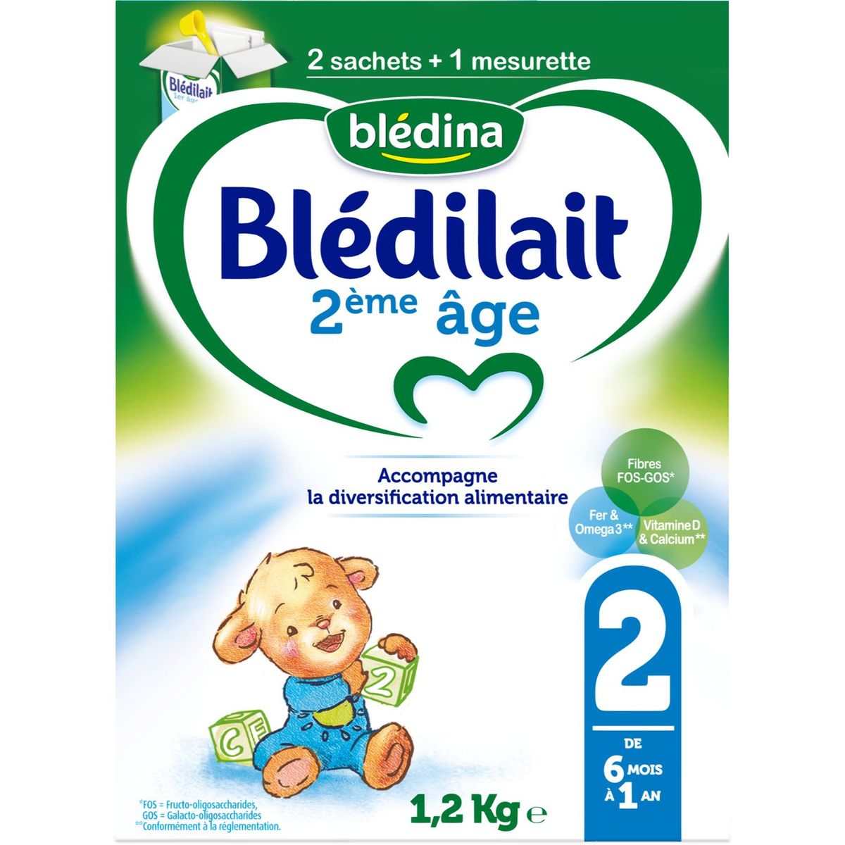 BLEDINA Blédina Blédilait 2 sachet lait 2ème âge en poudre dès 6 mois 1,2kg 1,2kg
