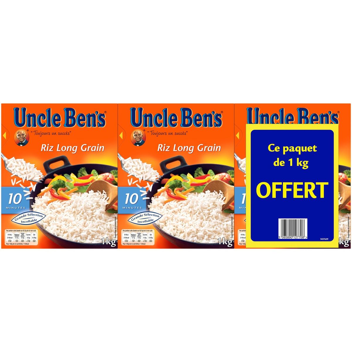 BEN'S ORIGINAL Riz long grain prêt en 10 min 2 paquets +1 offert 3kg