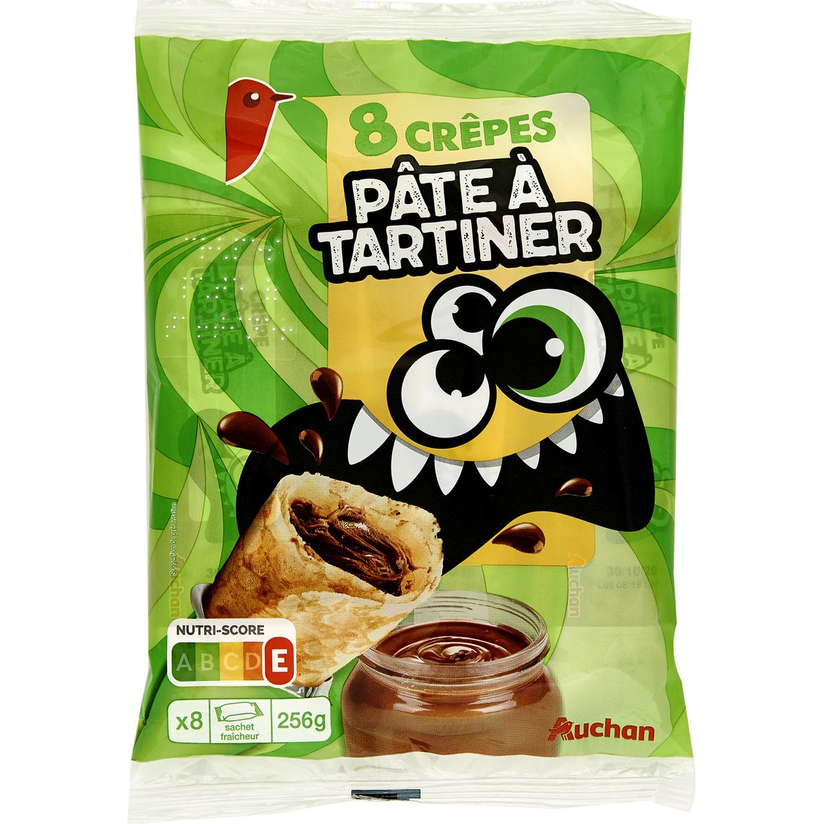 AUCHAN Crêpes fourrées à la pâte à tartiner sans huile de palme sachets individuels 8 crêpes 256g