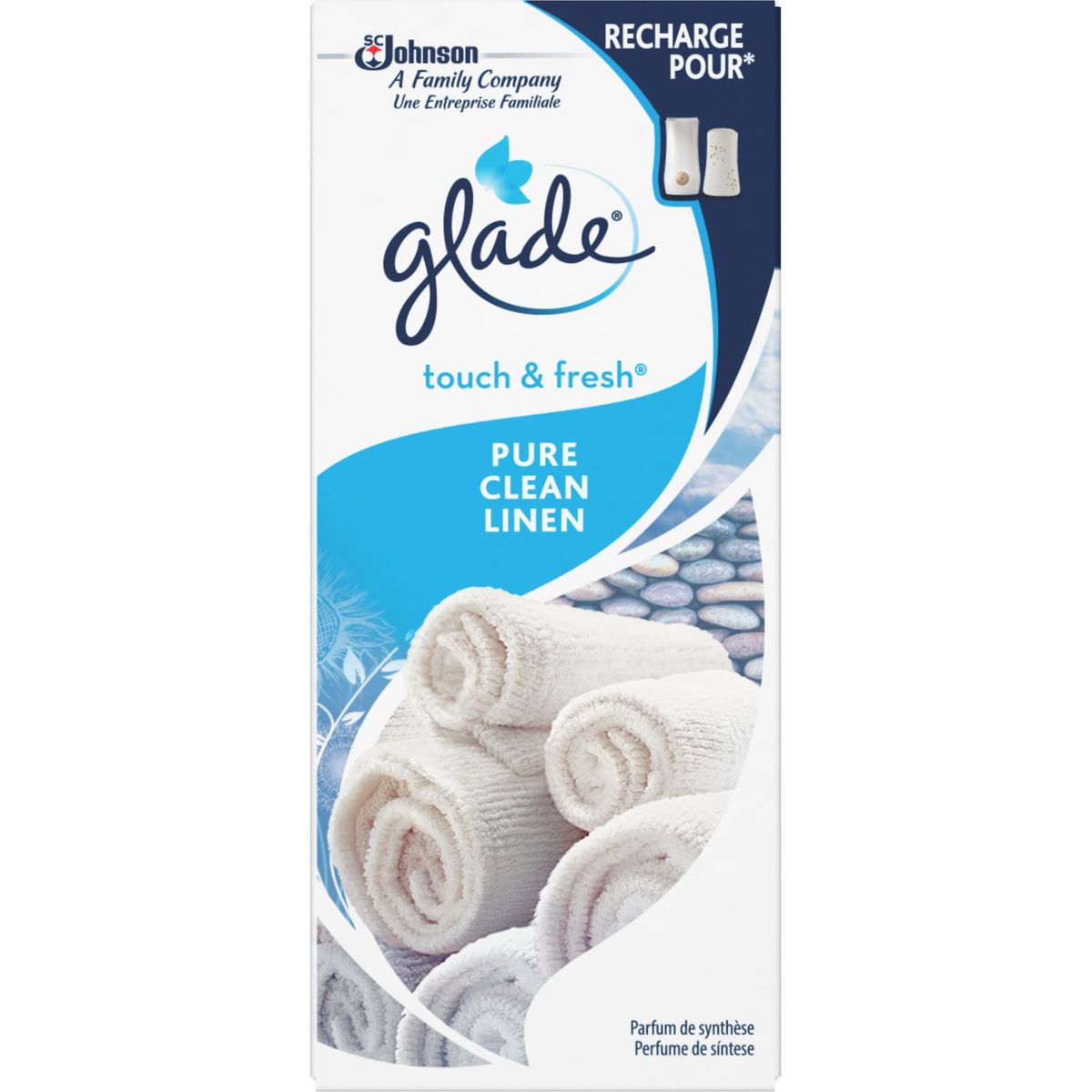 GLADE D’un simple contact, Glade Touch&nbsp;&&nbsp;Fresh libère une senteur concentrée qui rafraîchira votre maison des heures durant.&nbsp;La senteur agréable du linge propre et frais qui flotte au vent avec des notes de melon juteux, d’air vif et d’agrumes pétillants.