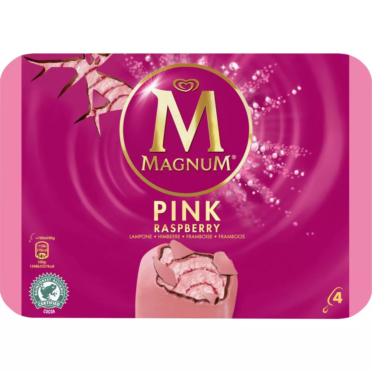 MAGNUM Magnum bâtonnet glace pink framboise x4 -340g