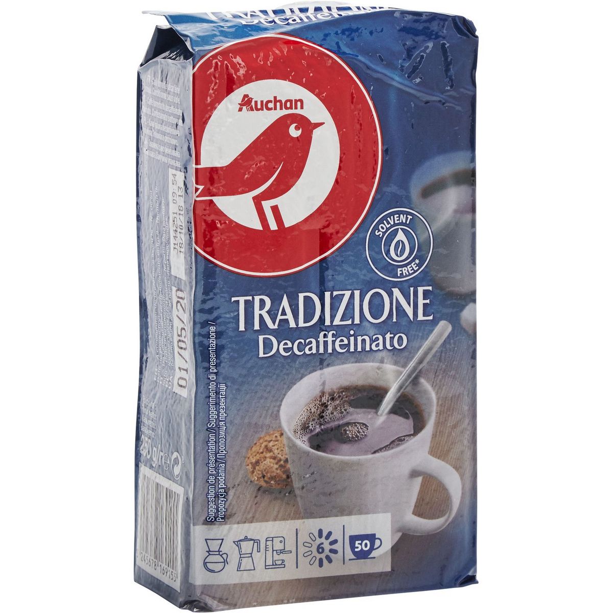 AUCHAN Café moulu décaféiné tradition 250g