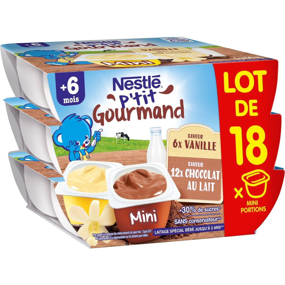 NESTLE Nestlé ptit gourmand chocolat vanille 18x60g dès 6mois