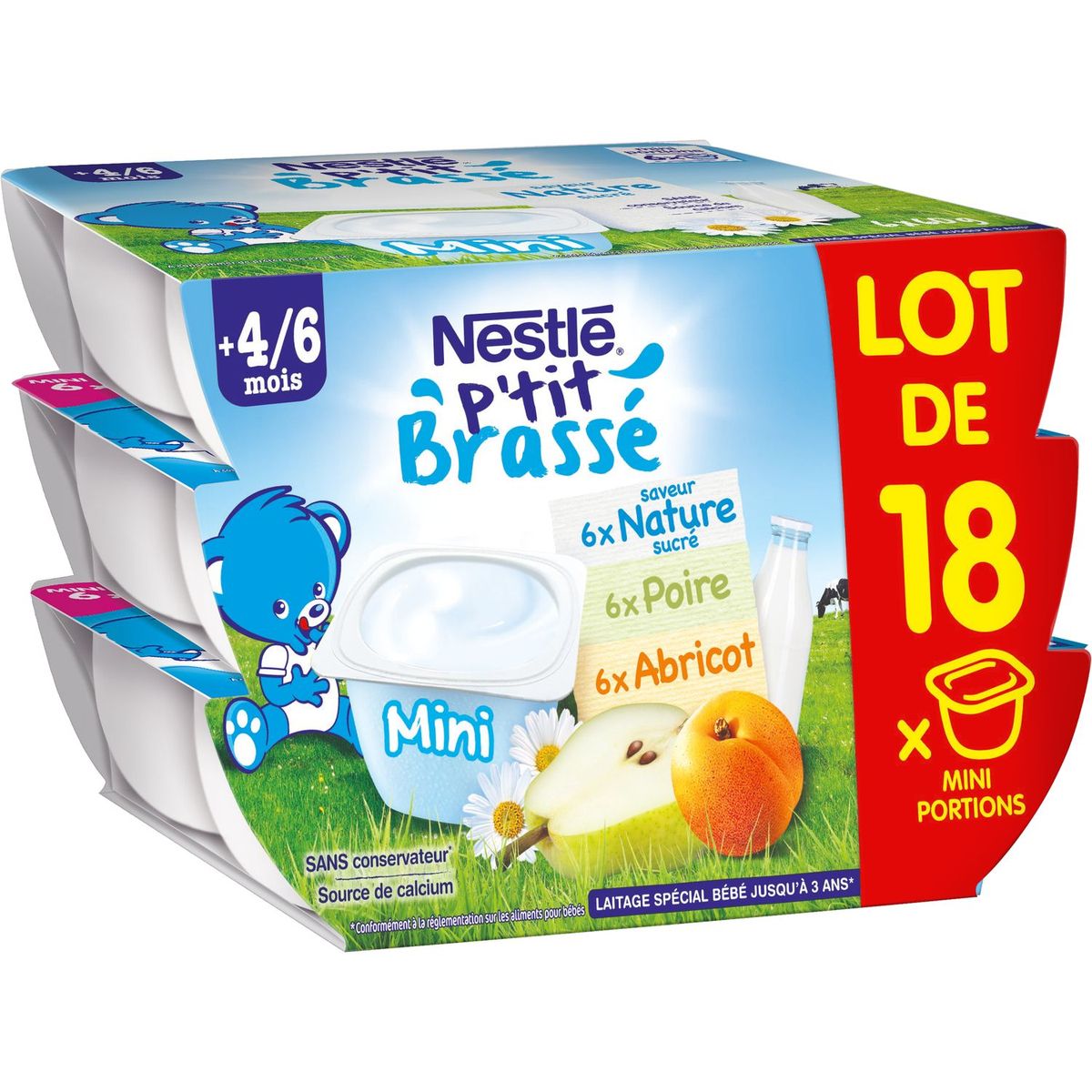 Nestlé ptit brassé nature abricot poire 18x60g dès 4/6mois