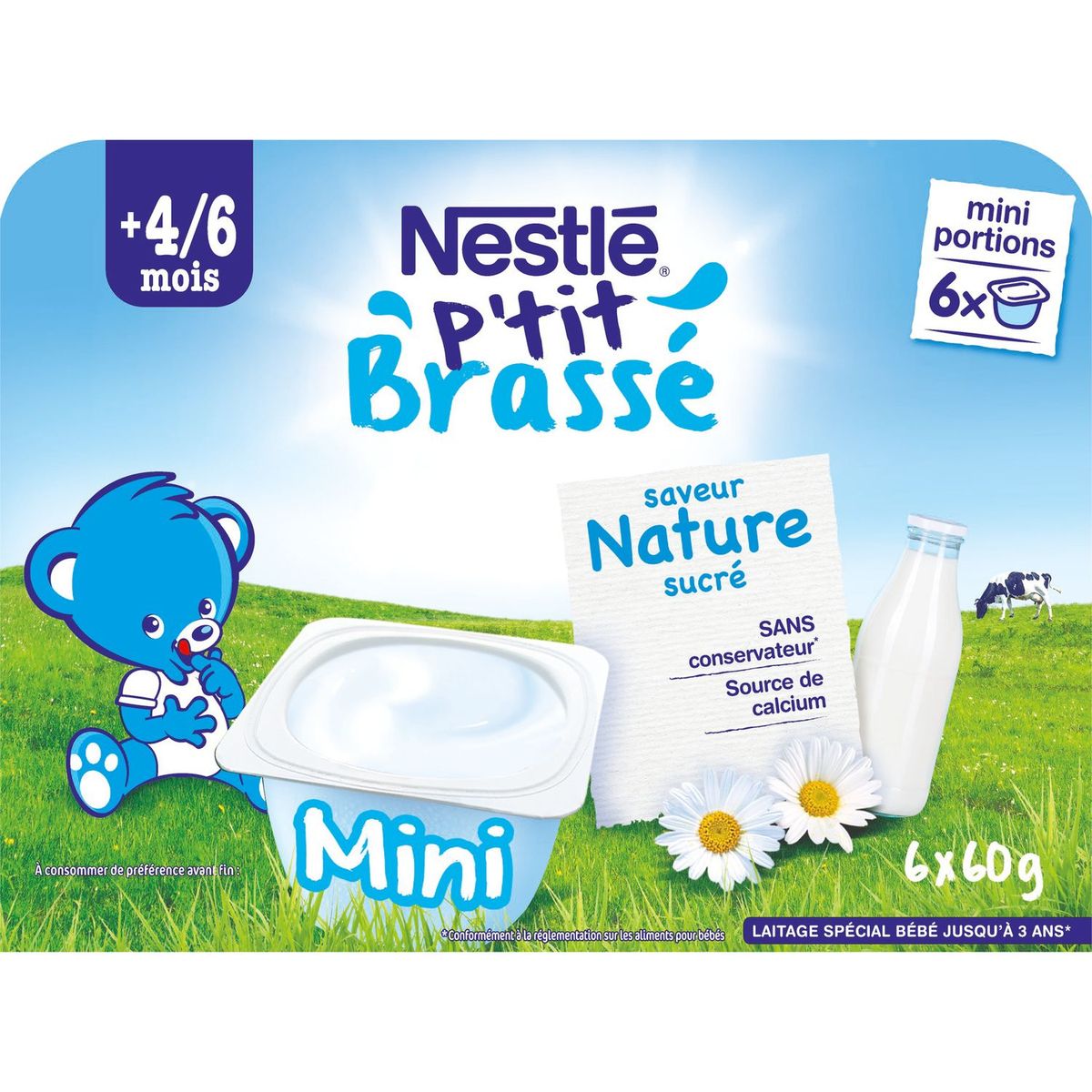 Nestlé ptit brassé nature abricot poire 18x60g dès 4/6mois